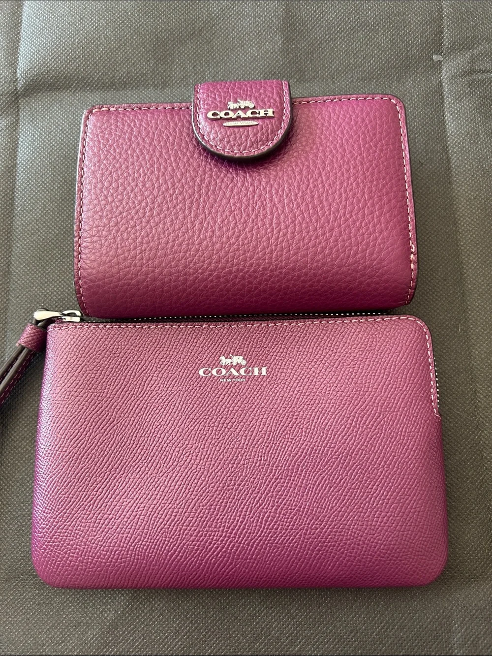Coach Raspberry-Pink Leather Wallet and Zip Wristlet